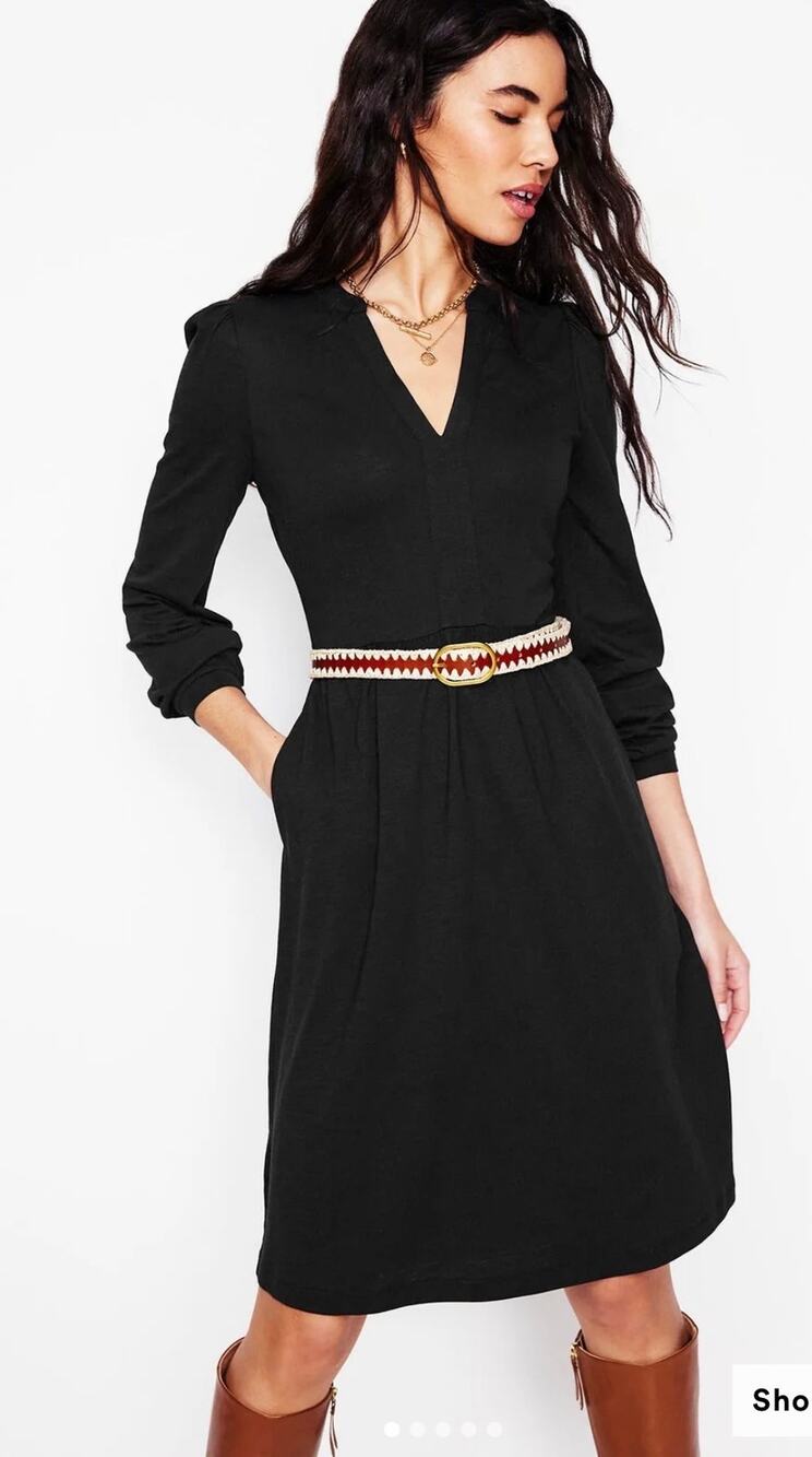 Boden Naomi Relaxed Knee Length Jersey Dress in Black Size 10